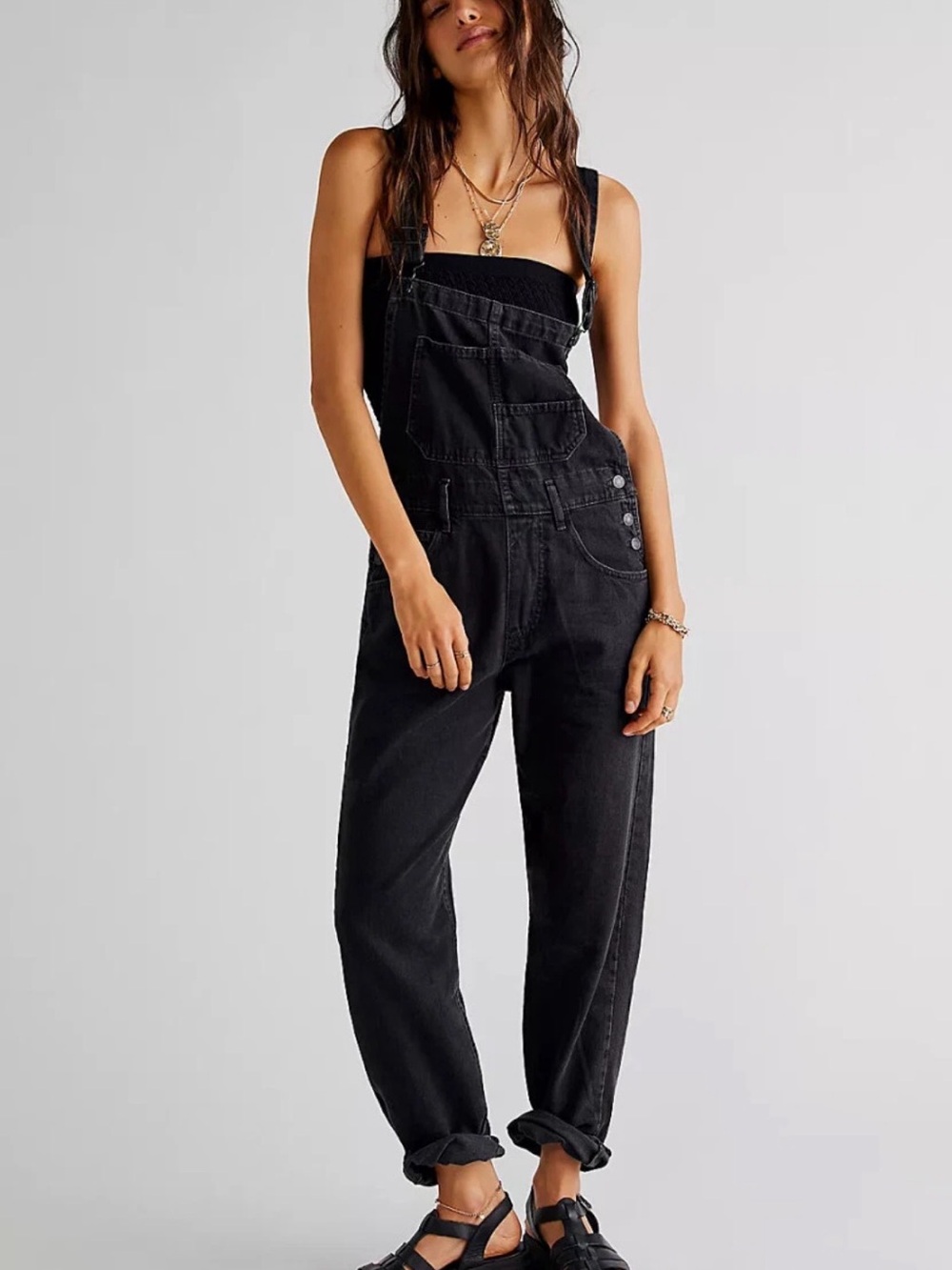 Free people we the free Ziggy overalls mineral denim/ black M